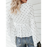 Sexy V Neck Polka Dot Lace-Up Blouse