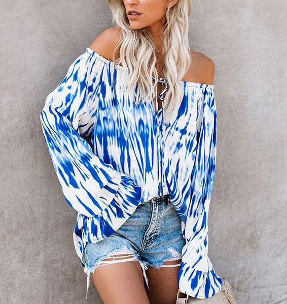 Fashion Off-The-Shoulder Printed Blouse