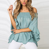 Casual Printed Bare Shoulders Loose Blouse