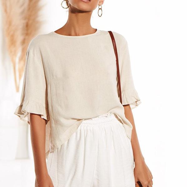 Ruffle Sleeve Loose Solid Color Blouse