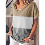 Plue Size Stitching Color V Neck Blouse