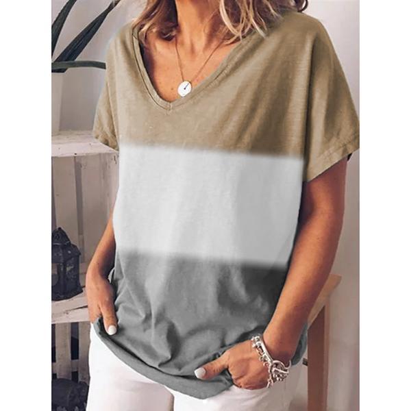 Plue Size Stitching Color V Neck Blouse