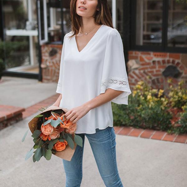 Casual Solid Color Loose Sleeve Blouse