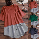 Plus Size Loose Stitching Color Blouse