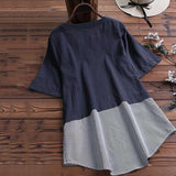 Plus Size Loose Stitching Color Blouse