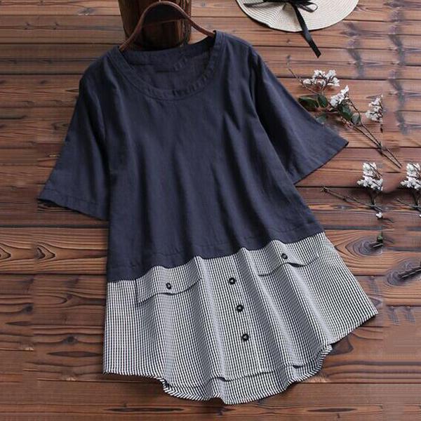 Plus Size Loose Stitching Color Blouse