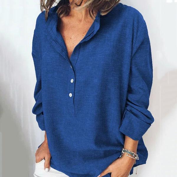 Button Fly Solid Color Blouse