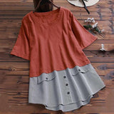 Plus Size Loose Stitching Color Blouse