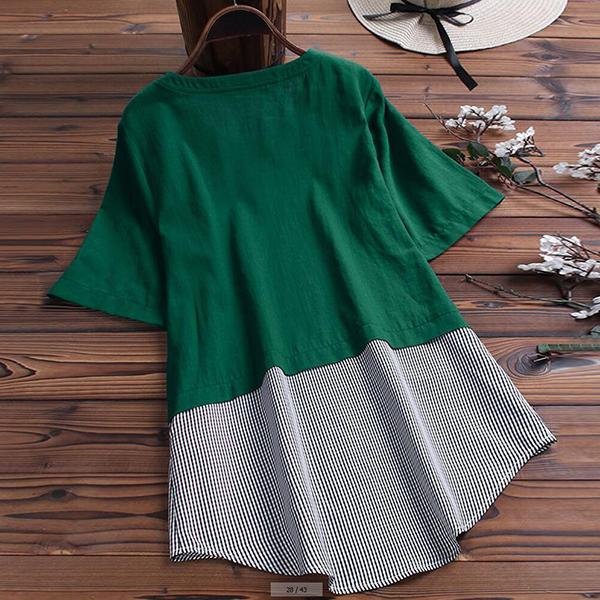 Plus Size Loose Stitching Color Blouse