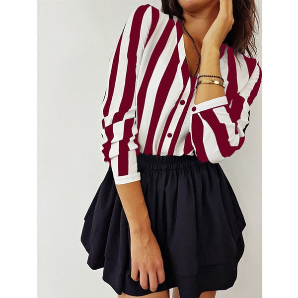 2022New Blouse Women Casual Striped Top Shirts Blouses Female Loose Blusas Autumn Fall Casual Ladies Office Blouses Top Sexy