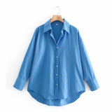 New Women Simply Candy COlor Single Breasted Poplin Shirts Office Lady Long Sleeve Blouse Roupas Chic Chemise Tops