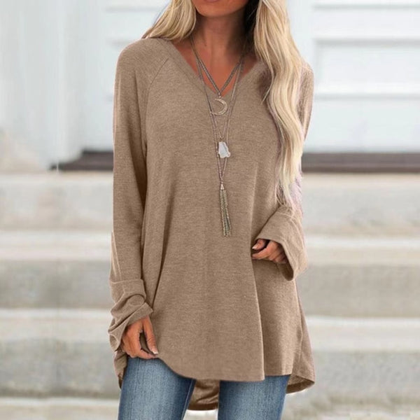 Plus Size Long Sleeve Tops For Ladies Female Clothing Solid Sexy V Neck Tunic Oversized T Shirt
