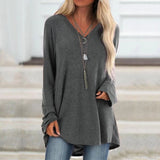 Plus Size Long Sleeve Tops For Ladies Female Clothing Solid Sexy V Neck Tunic Oversized T Shirt