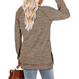 Women's Casual Long Sleeve Solid Split Tops Elegant Front Tunics Shirt
