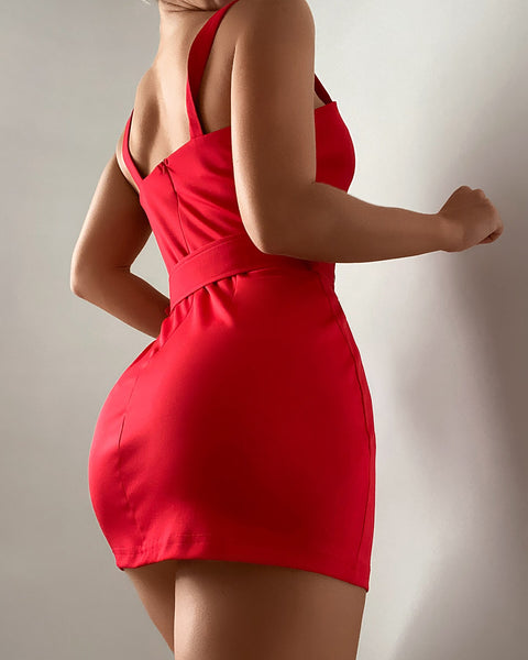 Women Fashion Red Boydon Mini Party Dress Slim Fit Sexy Short Dress Thick Strap Bodycon Mini Dress