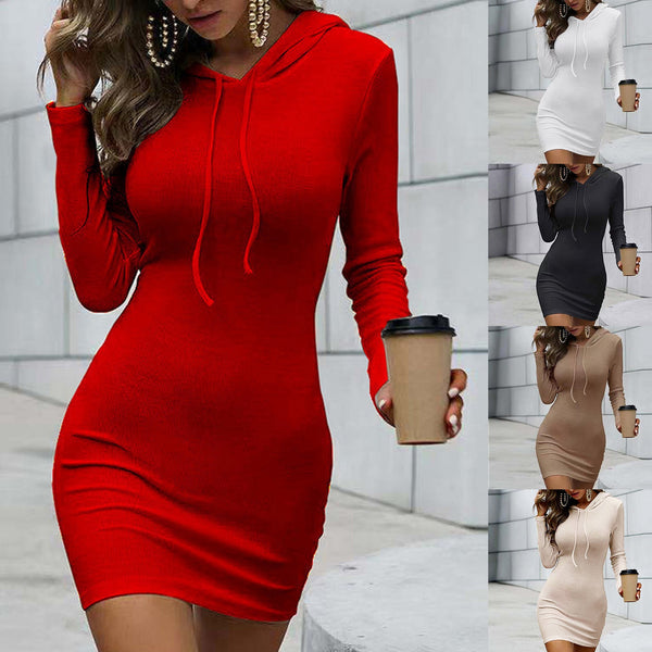 Women Dress hot style autumn temperament accept waist hooded handbags hip long fleece women Dresses