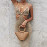 Vacation Knitted Summer Elegant Sexy Party Cut Out Backless Bodycon Dress
