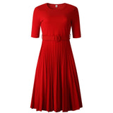 African Style Women Casual Belted Pleated Dress Elegant Chic Office Lady A-Line High Waist Dress 2022 Fashion Dress