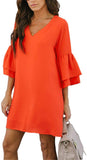 Women's Dress Sweet & Cute V-Neck Bell Sleeve Large Size Shift Dress Mini Dress
