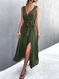 Summer Sleeveless Women Elegant Long V Neck Floor Length Party Maxi Dresses