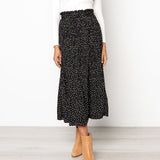 Floral Print Pleated Women Elastic High Waist Side Pockets Midi Skirt