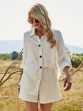 2 Pieces Women Summer New Long-sleeved White Shirt Top Cotton Linen Shorts