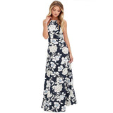 Maxi Long Dress Women Halter Neck Vintage Floral Print