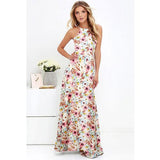 Maxi Long Dress Women Halter Neck Vintage Floral Print