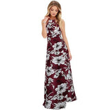 Maxi Long Dress Women Halter Neck Vintage Floral Print