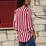 Women Striped Long Sleeve Blouse V-neck  Casual  Blouse