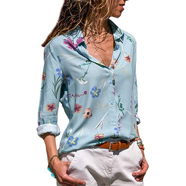 Women  Fashion Long Sleeve Turn Down Collar Chiffon Blouse Shirt