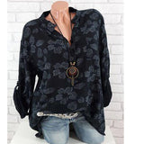 Women Casual Floral Print Long Sleeve V Neck Blouse