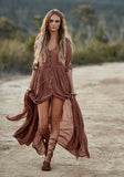 Women Bohemia Gypsy Beach Button Maxi Dress