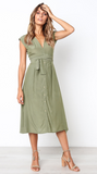Olive Green Bowknot Midi Dress